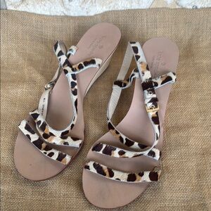 Kate Spade Leather cheetah Calf hair wood wedge Size 11
